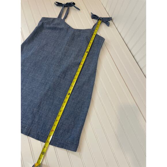 J. Crew Blue Chambray Cotton V-Neck Tie Strap Mini Dress Size M - Picture 5 of 5